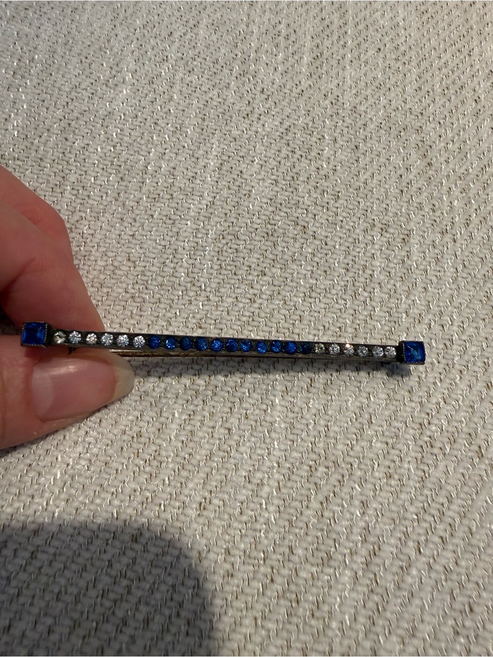 Mixed Silver-Tone brooches with Blue Rhinestone Bar. Rhinestone bar is sterling - Picture 4 of 11